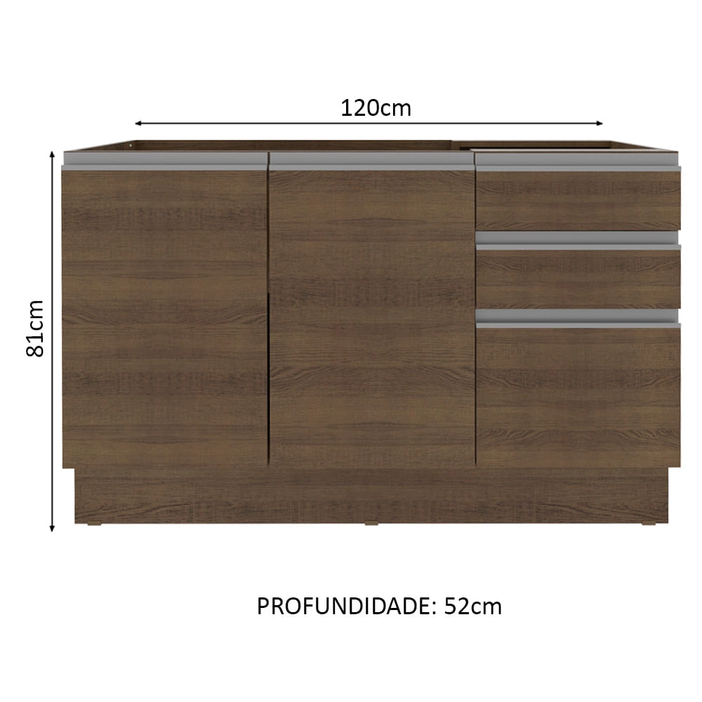 Balcão Gabinete de Pia Madesa Glamy 2 Portas e 3 Gavetas + Porta-Talheres Rustic Cor:Rustic