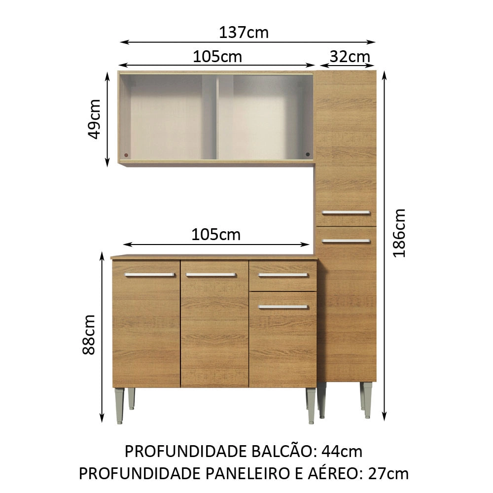 Cozinha Compacta Madesa Emilly Force com Armário, Balcão e Paneleiro Rustic Cor:Rustic