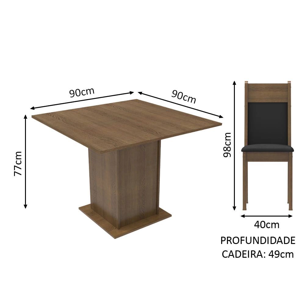 Conjunto Sala de Jantar Madesa Malibu Mesa Tampo de Madeira com 4 Cadeiras Rustic/Preto/Sintético Preto Cor:Rustic/Preto/Sintético Preto