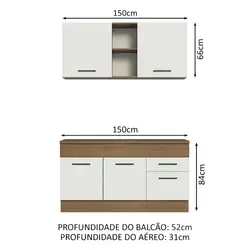 Cozinha Compacta Madesa Agata 150001 com Armário e Balcão (Com Tampo) Rustic/Branco Cor:Rustic Branco