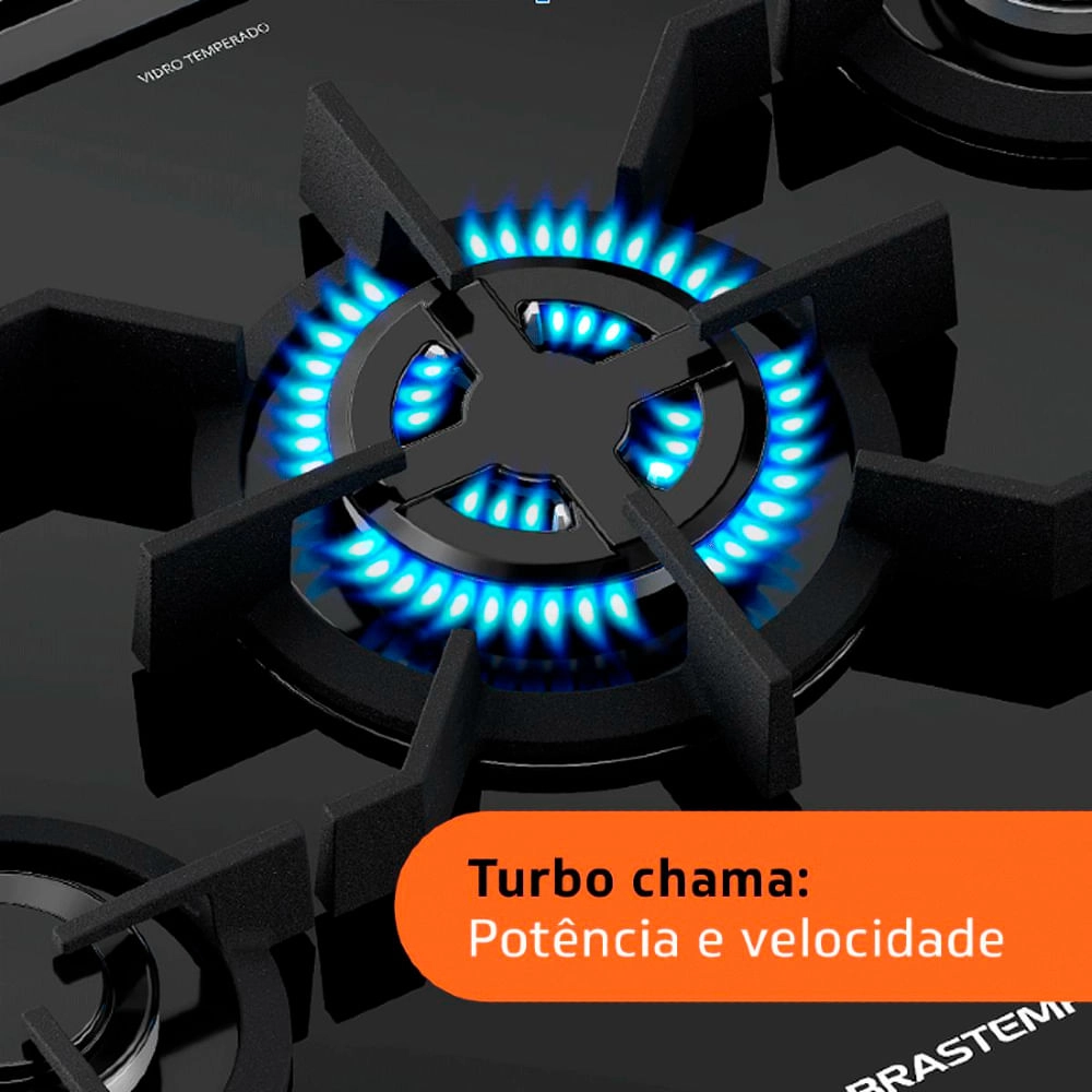 Fogão Brastemp 5 Bocas de Embutir Preto com Mesa De Vidro e Turbo Chama - BYS5VCE Bivolt