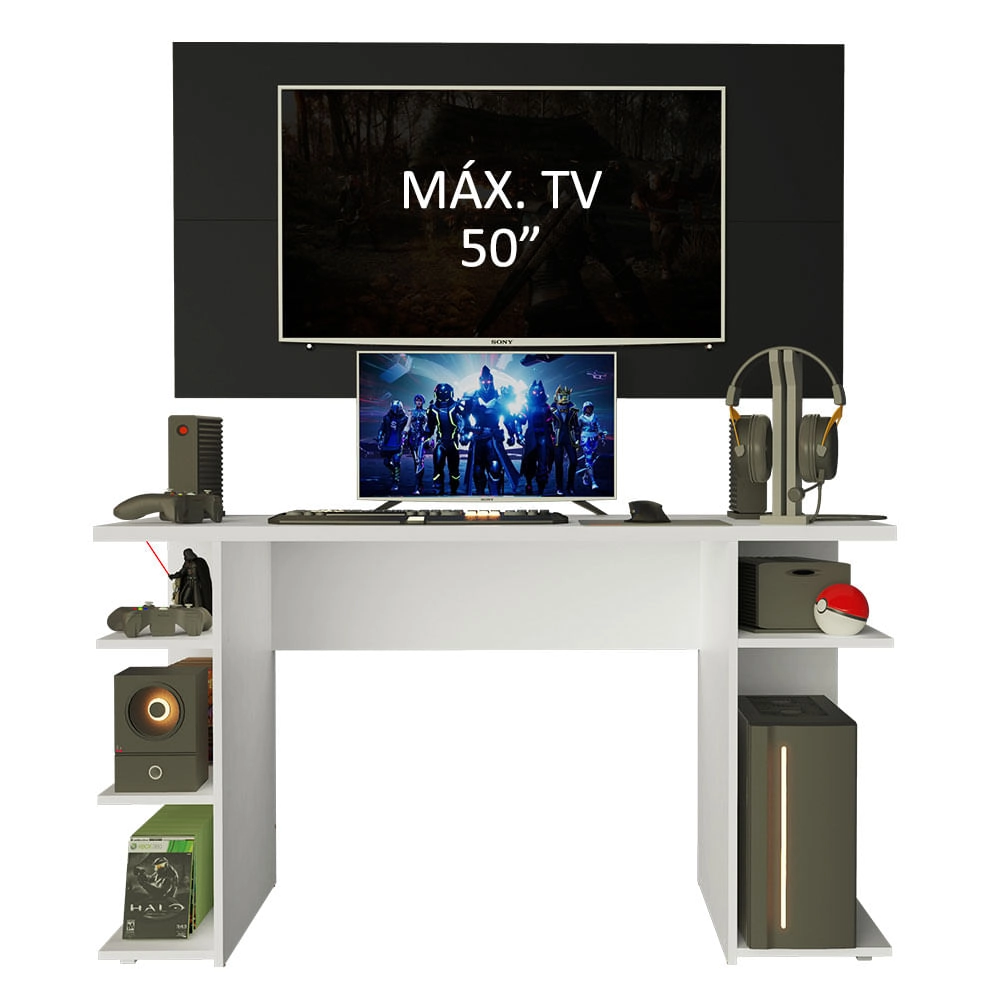 Mesa para Computador Gamer e Painel para TV até 50 Madesa Branco/Preto Cor:Branco/Preto