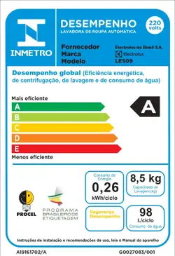 Máquina de Lavar 8,5kg Electrolux Essential Care com Diluição Inteligente e Filtro Fiapos (LES09) 220V