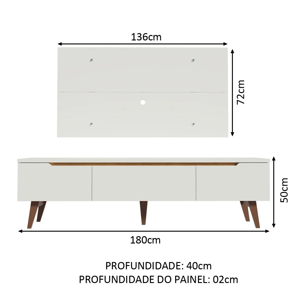 Rack Madesa Reims e Painel para TV até 55 Polegadas 2 Portas e 1 Gaveta Branco Cor:Branco