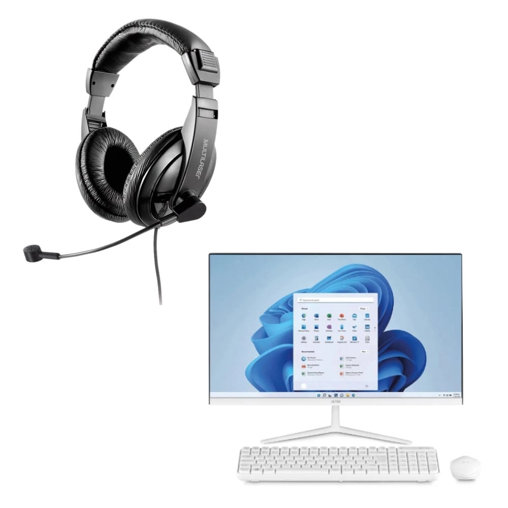 Combo Office - All in One Ultra, Windows 11 Home, Intel Celeron 120GB SSD Tela 23,8''FHD e Headset Giant Conexão Usb - UB8302K UB8302K