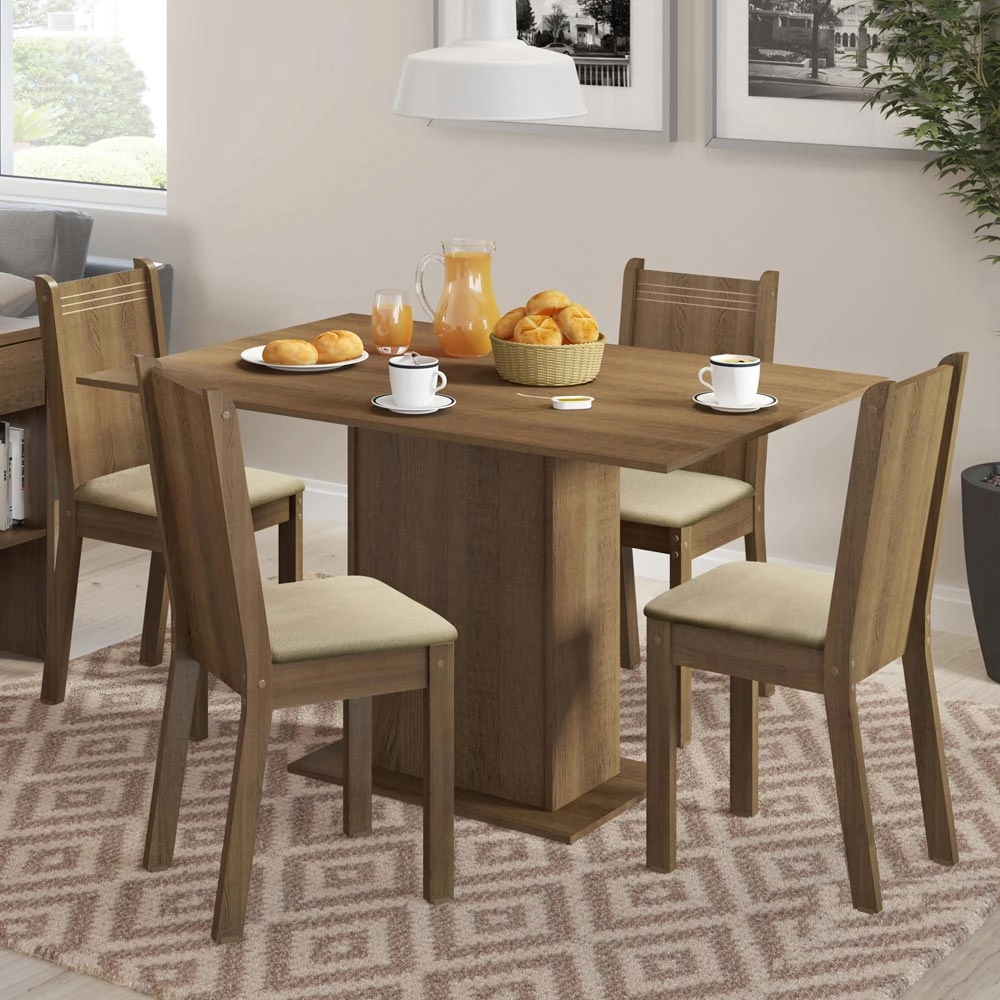 Conjunto Sala de Jantar Lexy Madesa Mesa Tampo de Madeira com 4 Cadeiras Rustic/Pérola Cor:Rustic/Pérola