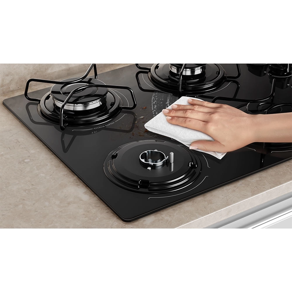 Cooktop 4 Bocas Continental a Gás de Vidro  Temperado Preto (KC4GP) Bivolt