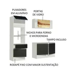 Cozinha Compacta Madesa Diamante Pop com Armário, Balcão e Tampo Branco/Preto Cor:Branco/Preto