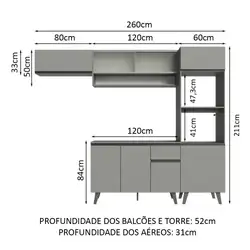 Armário de Cozinha Completa 260cm Cinza Nice Madesa 04 Cor:Cinza