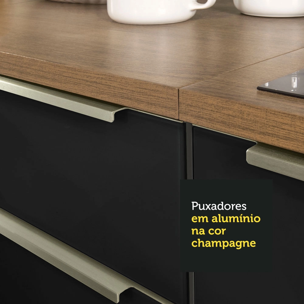 Cozinha Compacta Madesa Lux com Armário e Balcão 5 Portas 3 Gavetas Rustic/Preto Cor:Rustic/Preto