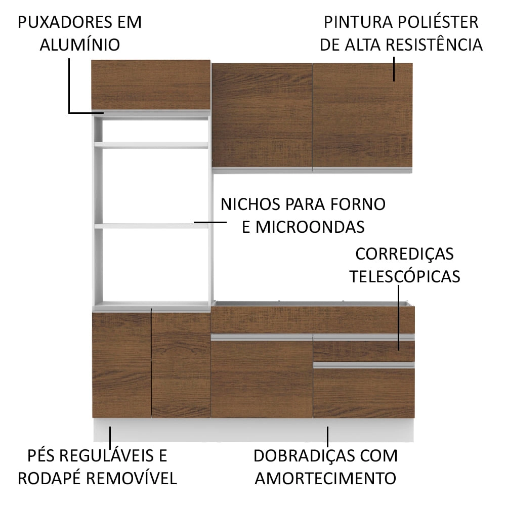 Cozinha Compacta Madesa Glamy Lívia 6 Portas 2 Gavetas Branco/Rustic Cor:Branco/Rustic