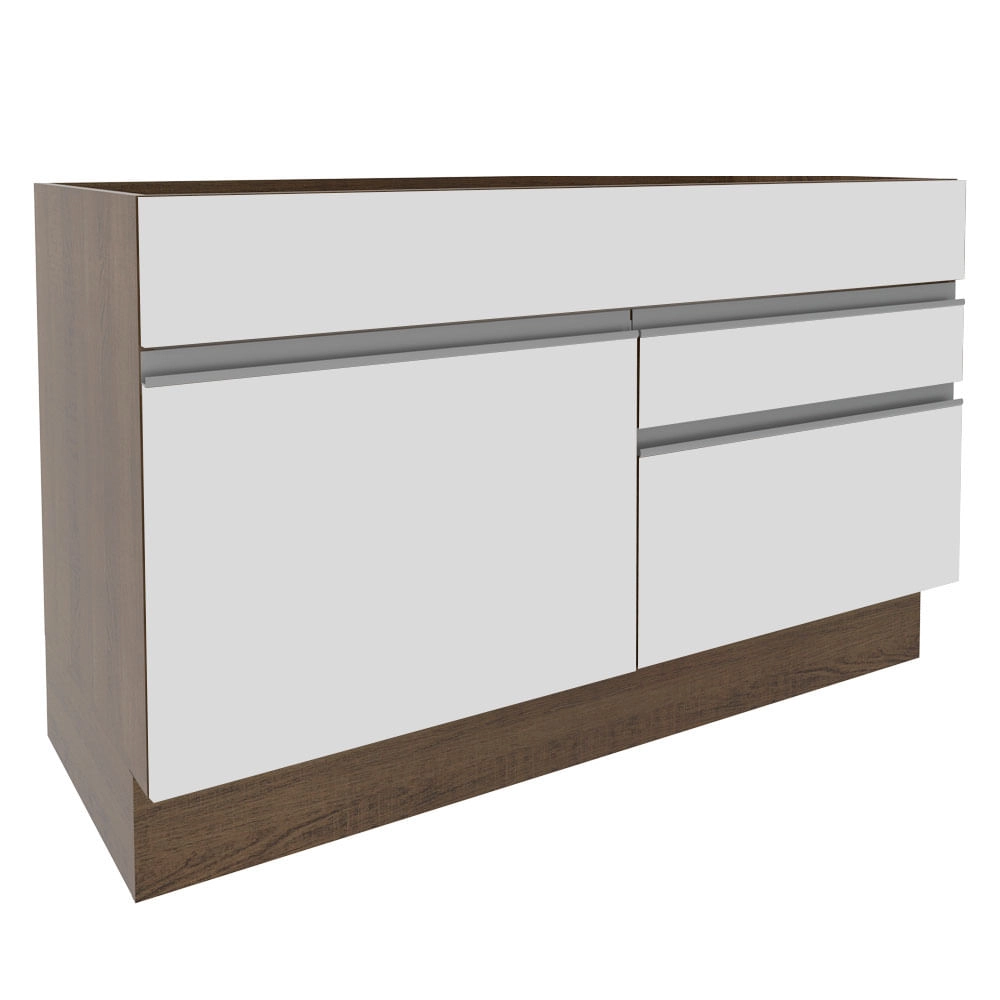 Balcão Gabinete de Pia Madesa Glamy 120 cm 1 Porta 2 Gavetas Rustic/Branco Cor:Rustic/Branco