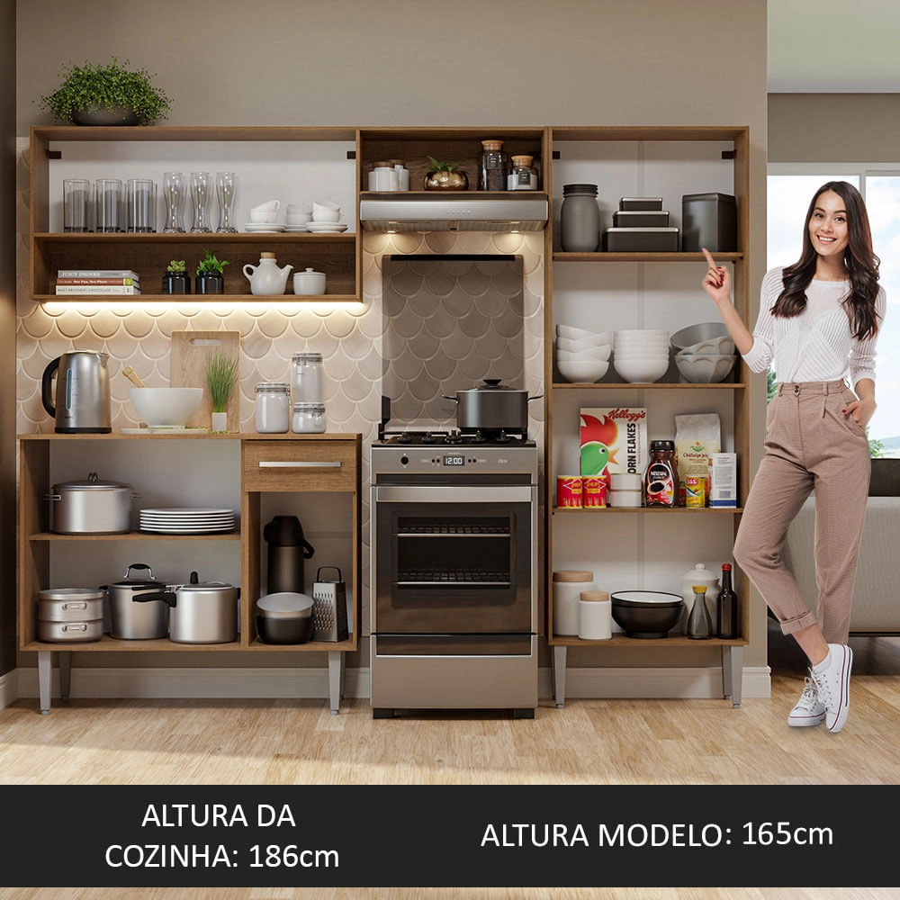 Cozinha Compacta Madesa Emilly Pop Com Armário e Balcão Branco/Rustic Cor:Branco/Rustic