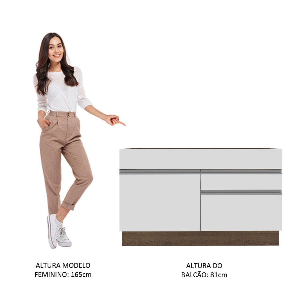 Balcão Gabinete de Pia Madesa Glamy 120 cm 1 Porta 2 Gavetas Rustic/Branco Cor:Rustic/Branco