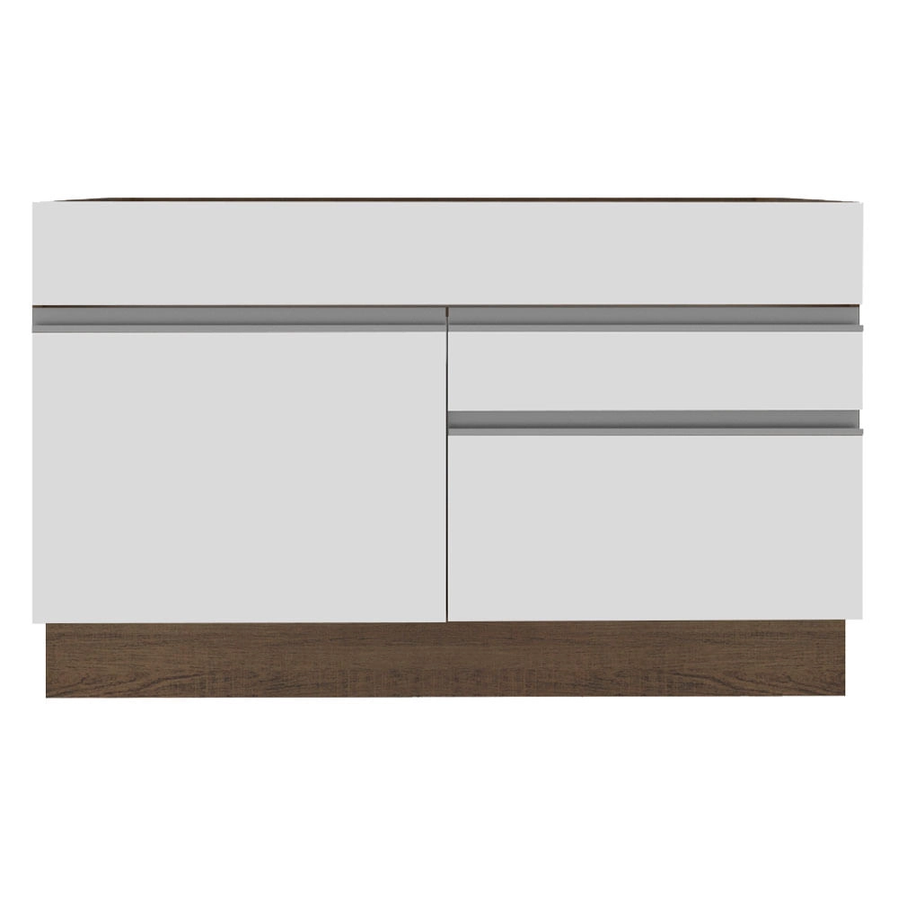 Balcão Gabinete de Pia Madesa Glamy 120 cm 1 Porta 2 Gavetas Rustic/Branco Cor:Rustic/Branco