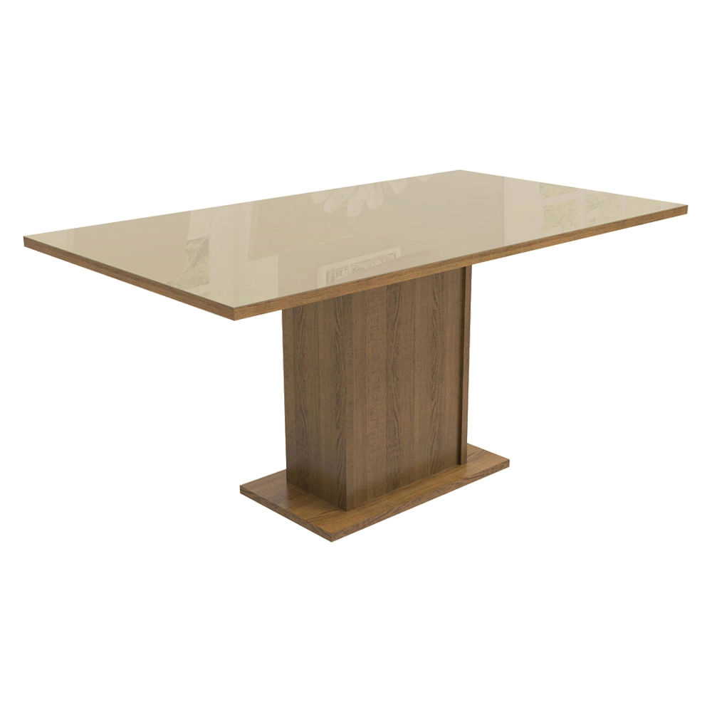 Mesa Madesa Retangular Tampo de Vidro 5275 Rustic/Crema Cor:Rustic/Crema