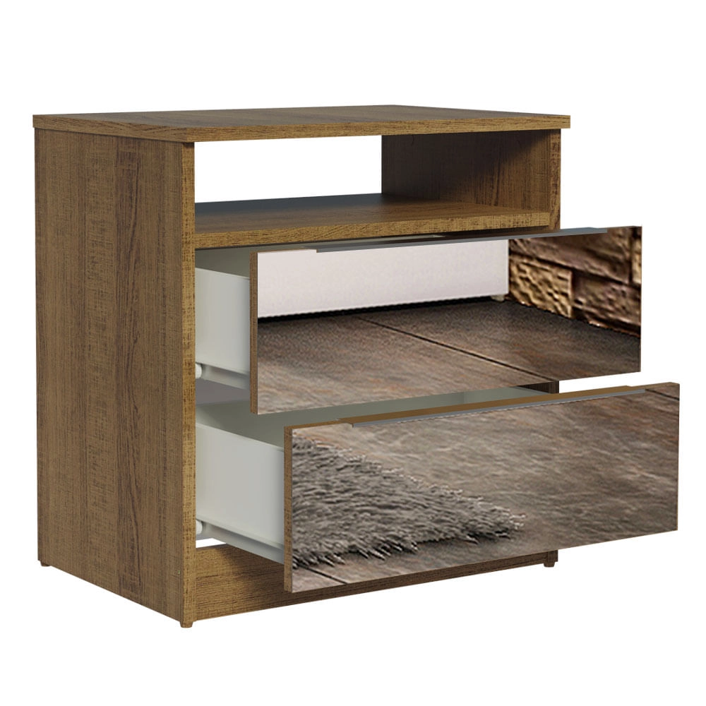 Mesa de Cabeceira Madesa 3227 2 Gavetas com Espelho Rustic Cor:Rustic