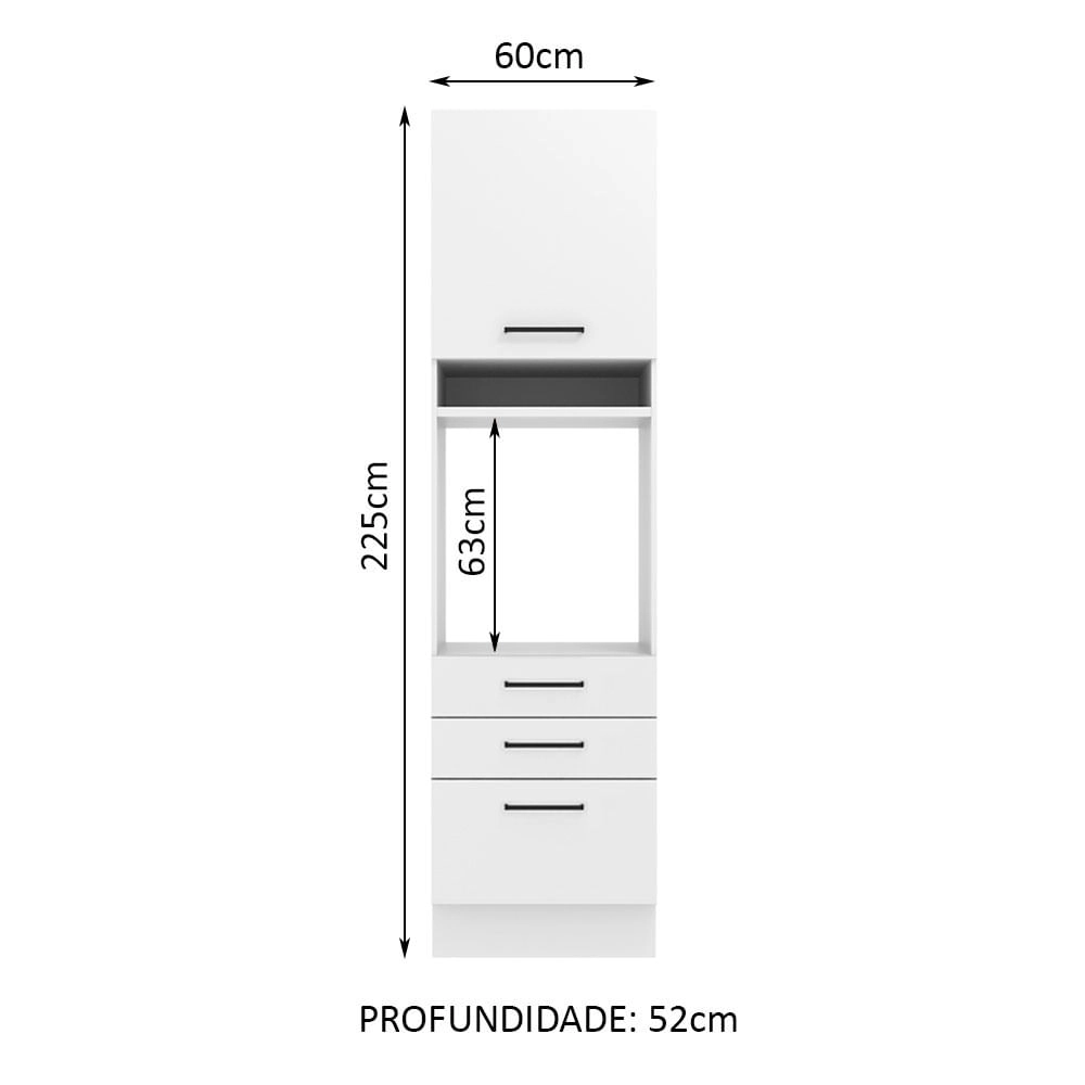 Torre Quente Madesa Agata 60 cm 1 Porta 3 Gavetas Branco Cor:Branco