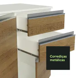 Cozinha Compacta 100% MDF Madesa Smart 180 cm Modulada Com Balcão e Tampo Branco/Rustic/Crema Cor:Branco/Rustic/Crema