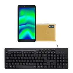 Combo Office - Smartphone Multilaser F Pro 2 32GB Dual Chip Android 11 Dourado e Teclado Com Fio Slot Conexão USB Preto - P9153K P9153K