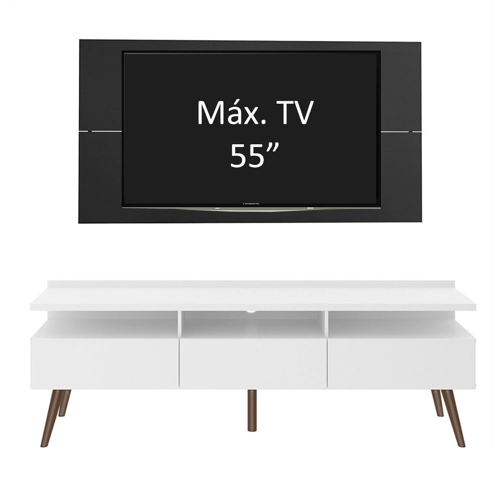 Rack Madesa Londres e Painel para TV até 55 Polegadas Cor:Branco/Preto