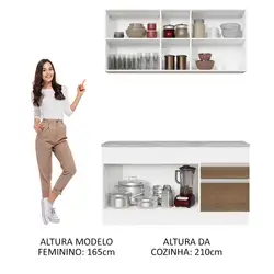 Cozinha Compacta Madesa Glamy 150001 com Armário e Balcão (Com Tampo) Branco/Rustic Cor:Branco/Rustic