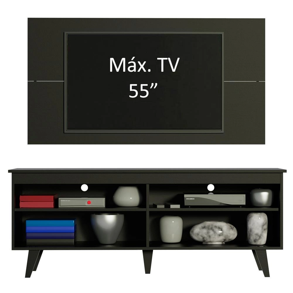 Rack Madesa Udine e Painel para TV até 55 Polegadas com Pés Preto Cor:Preto