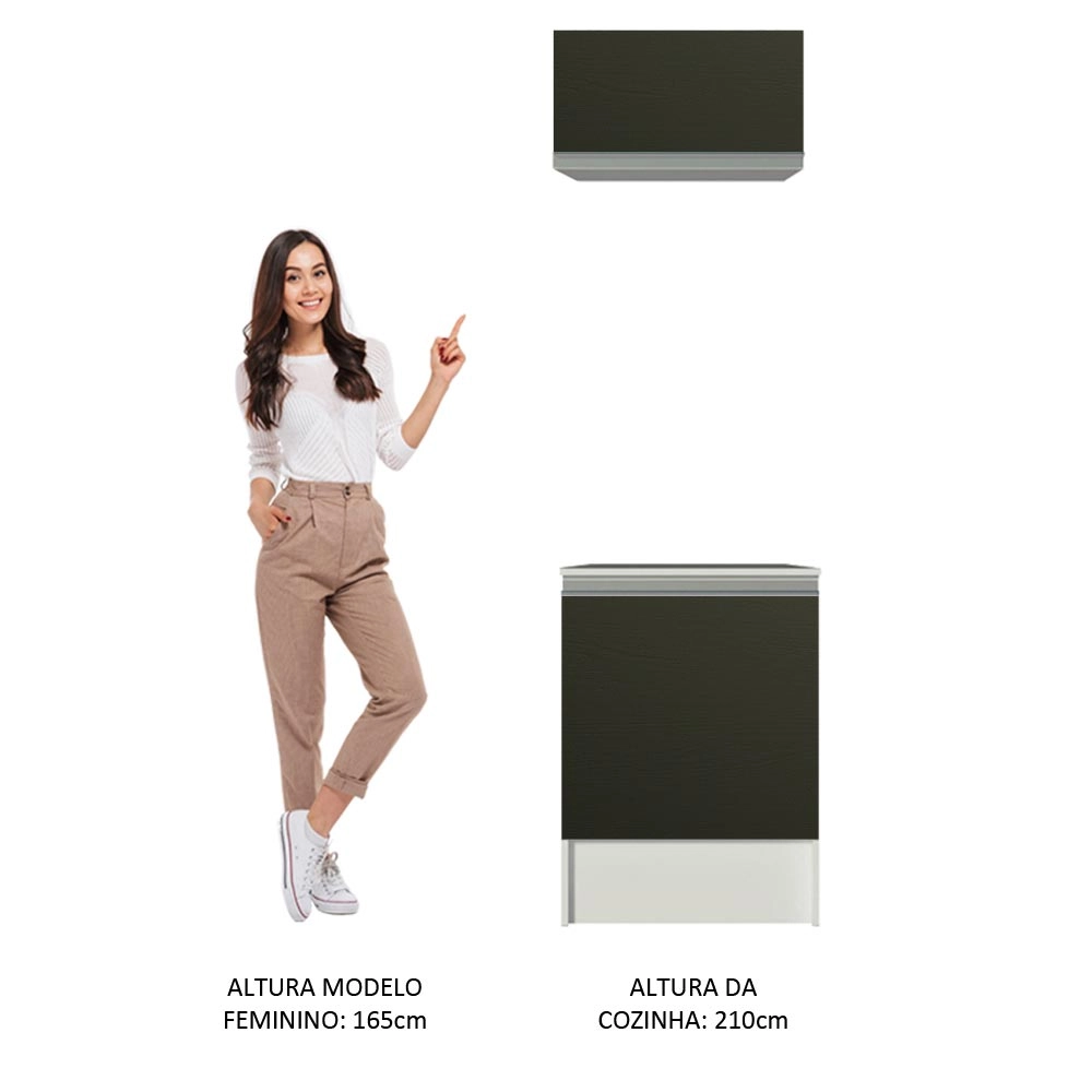 Kit Área de Serviço Madesa Topazio 60 cm com Armário e Balcão Branco/Preto Cor:Branco/Preto