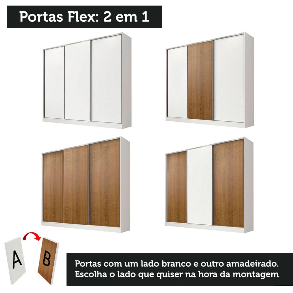 Guarda Roupa Infantil 100% MDF Madesa Logan 3 Portas de Correr - Branco/Rustic Cor:Branco/Rustic