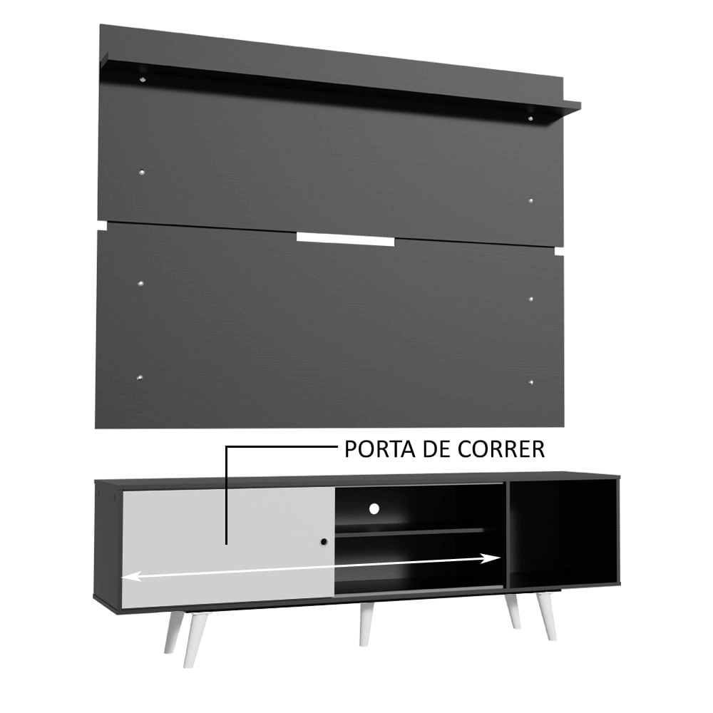 Rack Madesa Dubai e Painel para TV até 65 Polegadas com Pés Preto/Branco 7777 Cor:Preto/Branco