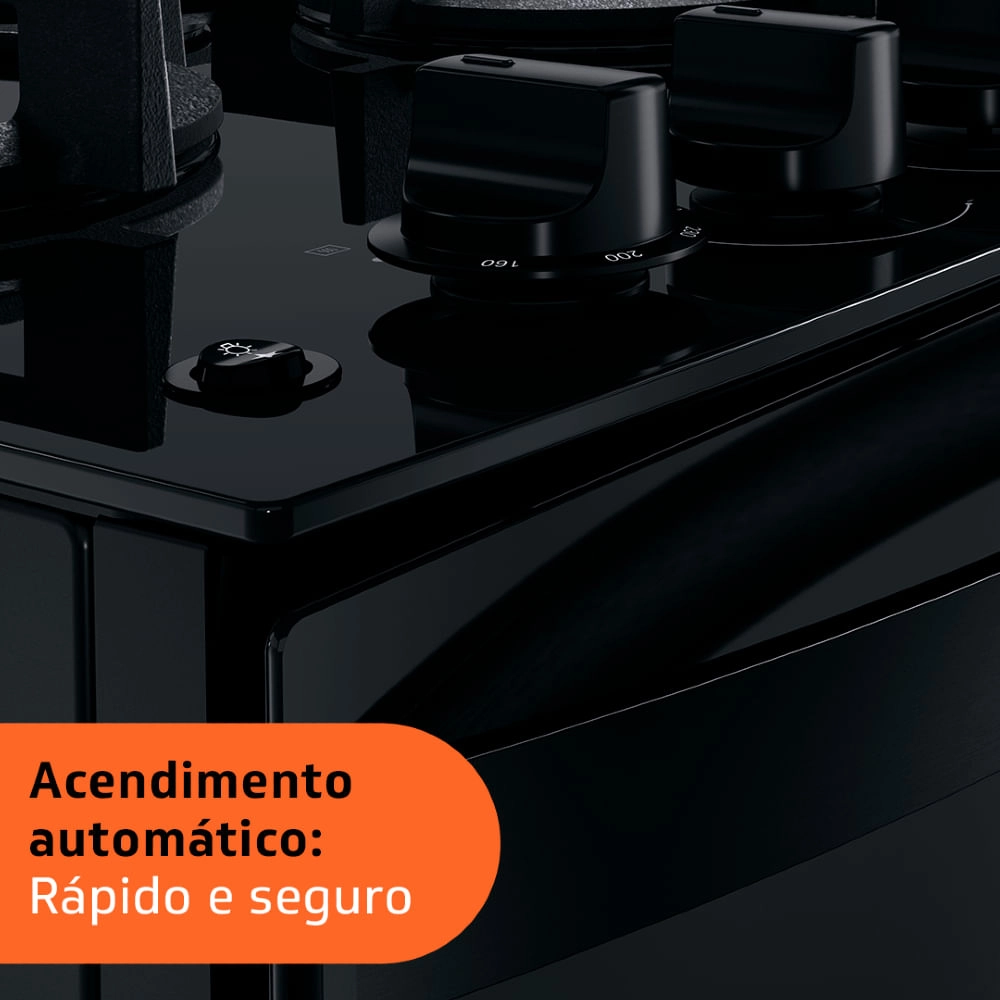 Fogão Brastemp 4 Bocas Preto com mesa de vidro e dupla chama  - BFO4XAE Bivolt