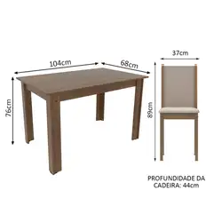 Conjunto Sala de Jantar Madesa Cíntia Mesa Tampo de Madeira com 4 Cadeiras Rustic/Crema/Pérola Cor:Rustic/Crema/Pérola