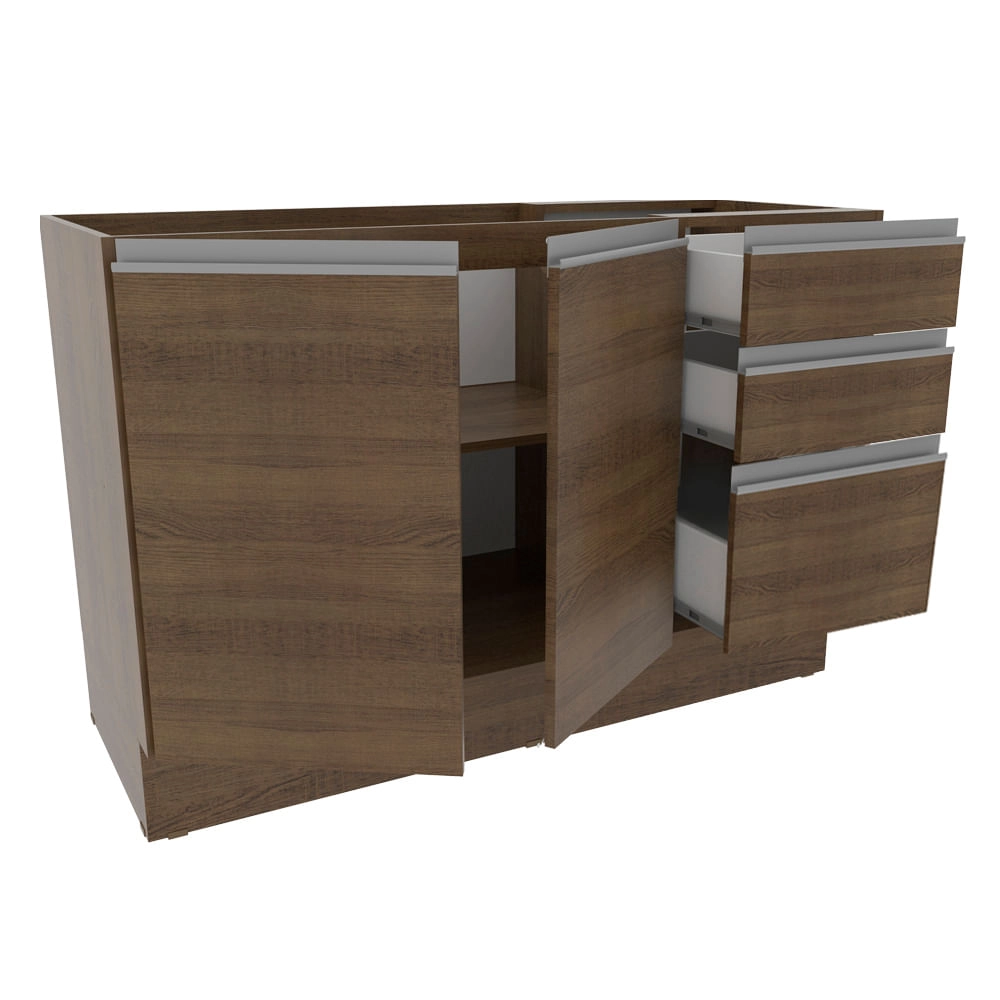 Balcão Gabinete de Pia Madesa Glamy 2 Portas e 3 Gavetas + Porta-Talheres Rustic Cor:Rustic