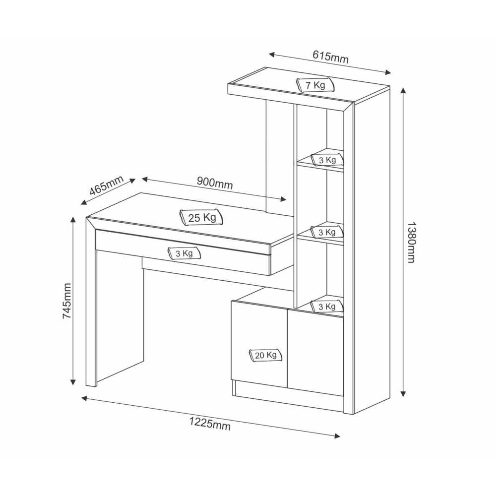 Escrivaninha Estante com 2 Portas e Gaveta Multimóveis CR25040 Amendoa