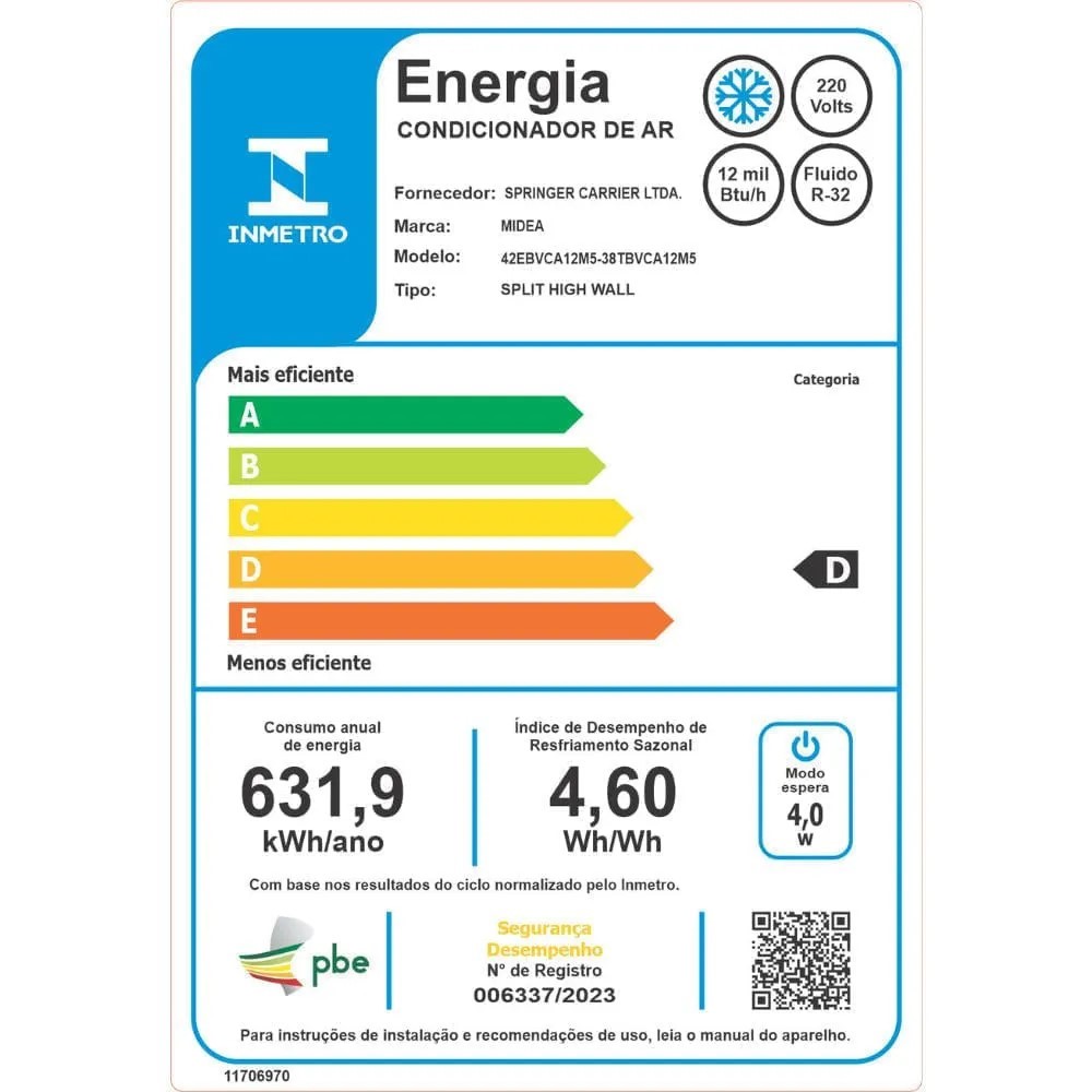 Ar Condicionado Split Inverter Midea AirVolution Lite 12000Btus 38TBVCA12M5/42EBVCA12M5 220V