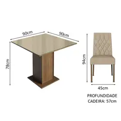 Conjunto Sala de Jantar Mesa Tampo de Vidro 4 Cadeiras Rustic/Crema/Imperial Anaju Madesa Cor:Rustic/Crema/Imperial