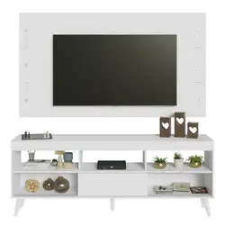 Rack com Painel para TV até 65 Polegadas com Pés Branco Detroit Madesa Cor:Branco