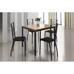 Conjunto Mesa 4 Cadeiras Quadrada 90X90 Sendai Epoxi Preto C/Tampo MDF Tubform