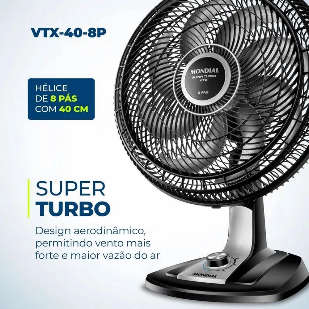 Ventilador de Mesa Mondial 40cm VTX-40-8P Preto/Prata 220v