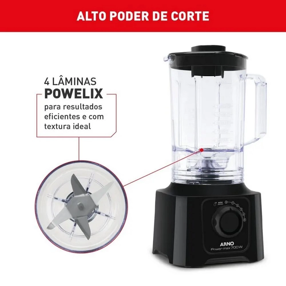 Liquidificador Arno LN50 LN5508B2 Power Max 5 Velocidades 700W Copo 3,1L Preto 220V