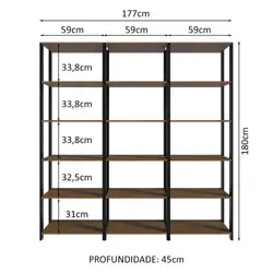 Estante Armário Multiuso para Livros 177cm Rustic/Preto Madesa Cor:Rustic/Preto