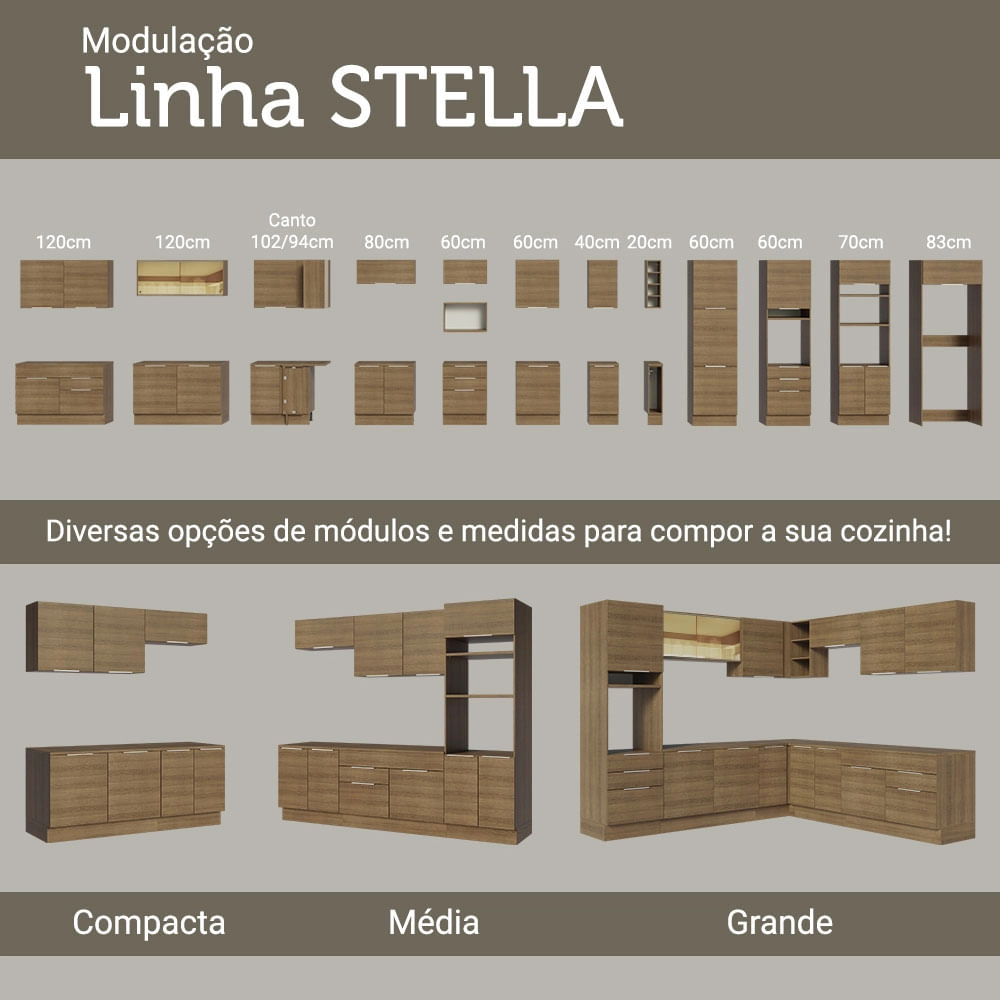 Armário Aéreo Madesa Stella 120 cm 2 Portas Rustic Cor:Rustic