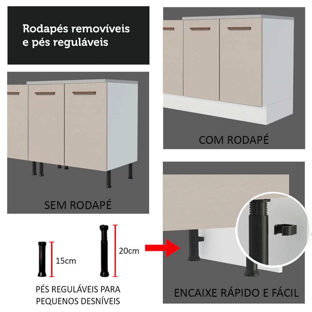 Paneleiro 60 cm 3 Portas Branco/Crema Agata Madesa Cor:Branco/Crema