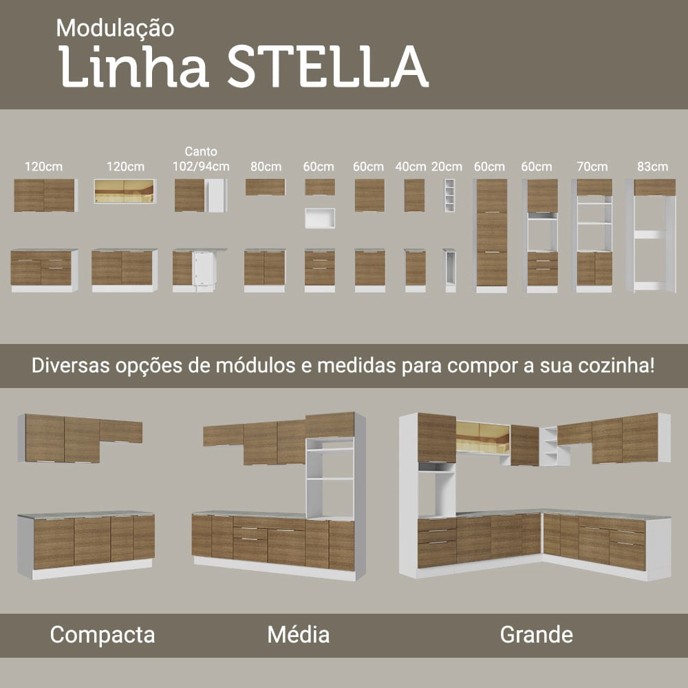 Armário Aéreo Madesa Stella 120 cm 2 Portas Branco/Rustic Cor:Branco/Rustic