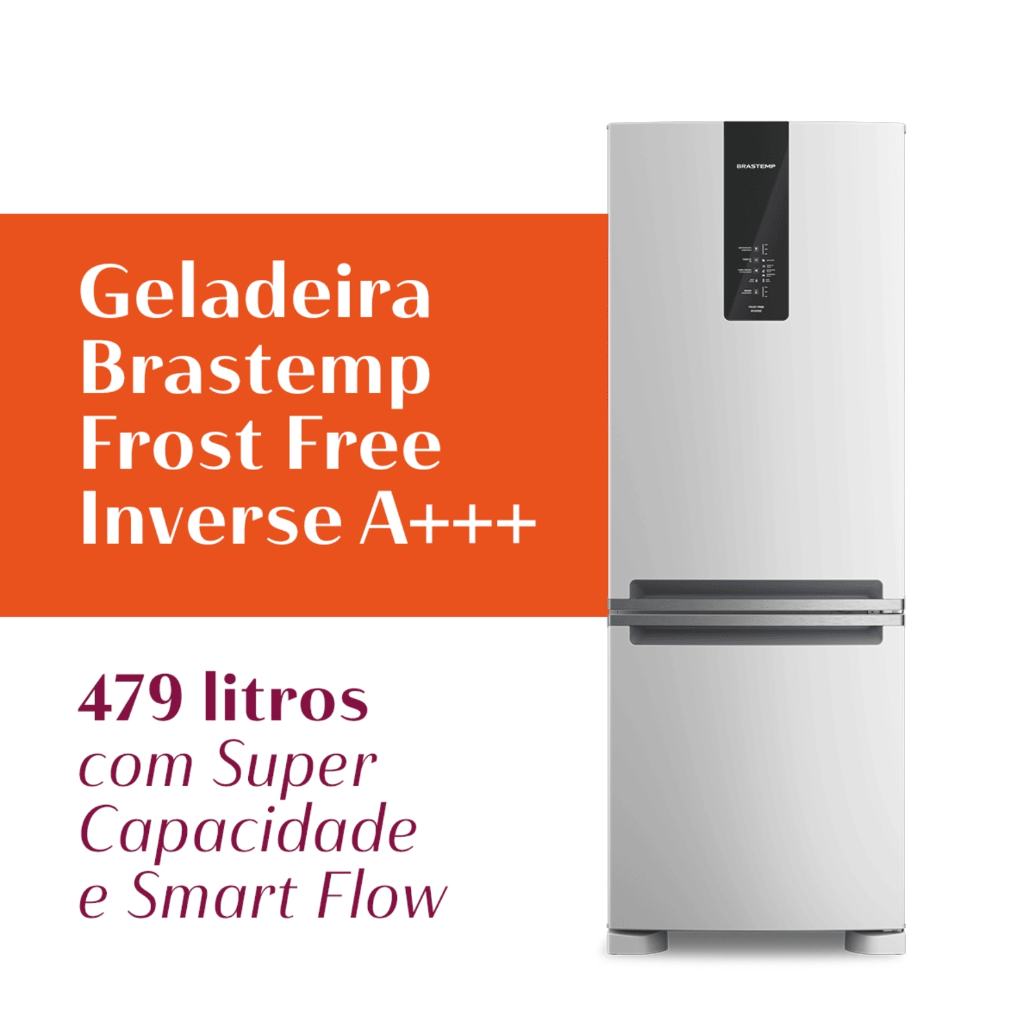 Geladeira Brastemp Frost Free Inverse A+++ 479 litros cor Branca com Super Capacidade e Smart Flow - BRE58FB 220v