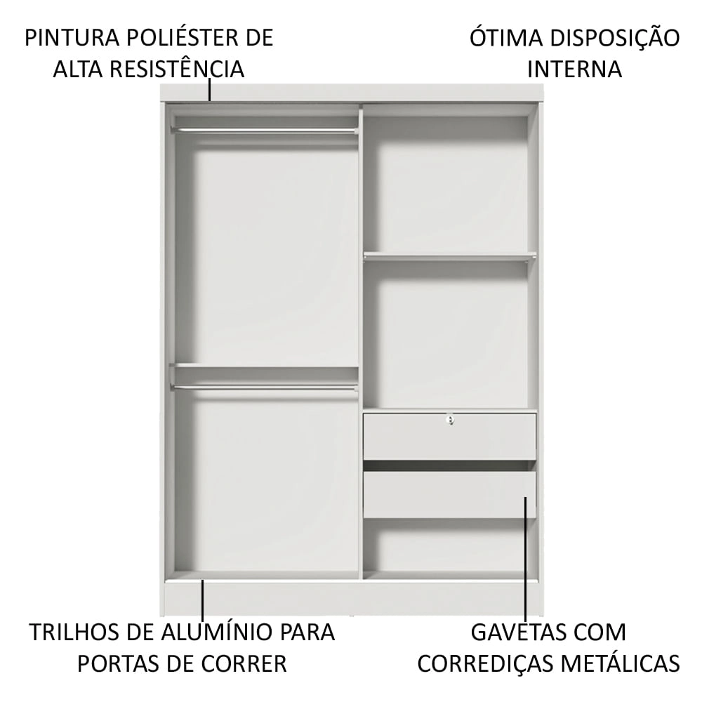 Quarto Completo com Guarda Roupa Luke 2 Portas de Espelho e Cabeceira com 2 Mesas de Cabeceira Madesa Branco Cor:Branco