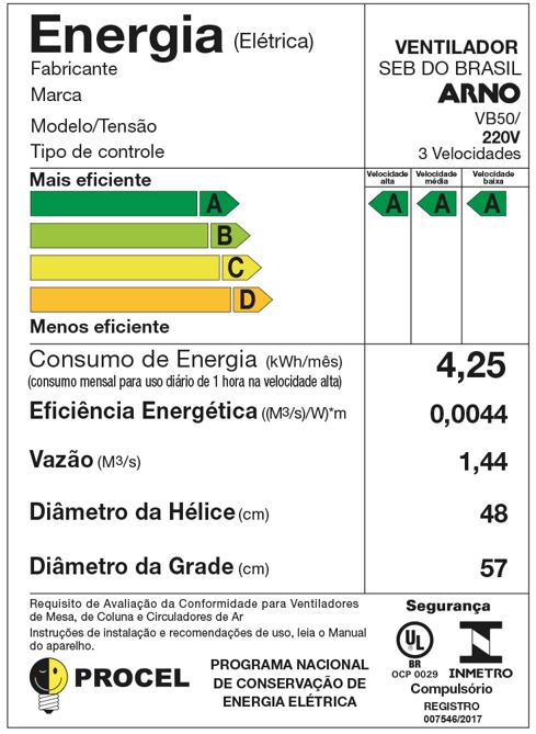 Ventilador de mesa Arno 50cm VB50 Xtreme Force Breezer Preto com Azul 220v