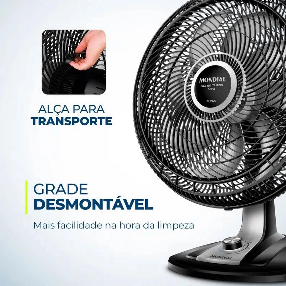 Ventilador de Mesa Mondial 50cm VTX-50-8P Preto/Prata 220v