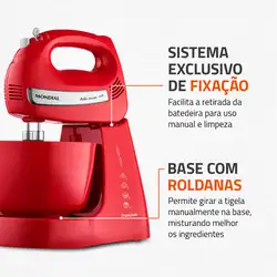 Batedeira Premium Bella Massa Inox Mondial B-29 NP BATEDEIRA-220V-VERMELHO/INOX