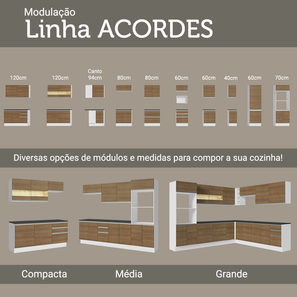 Armário Aéreo Madesa Acordes 100% MDF 120 cm 2 Portas Branco/Rustic Cor:Branco/Rustic